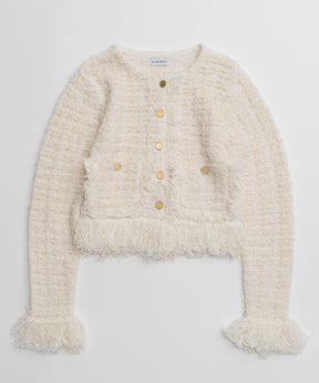 【26AUTUMN PRE-ORDER】Fringe Tweed Knit Cardigan