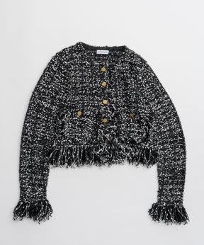 【26AUTUMN PRE-ORDER】Fringe Tweed Knit Cardigan