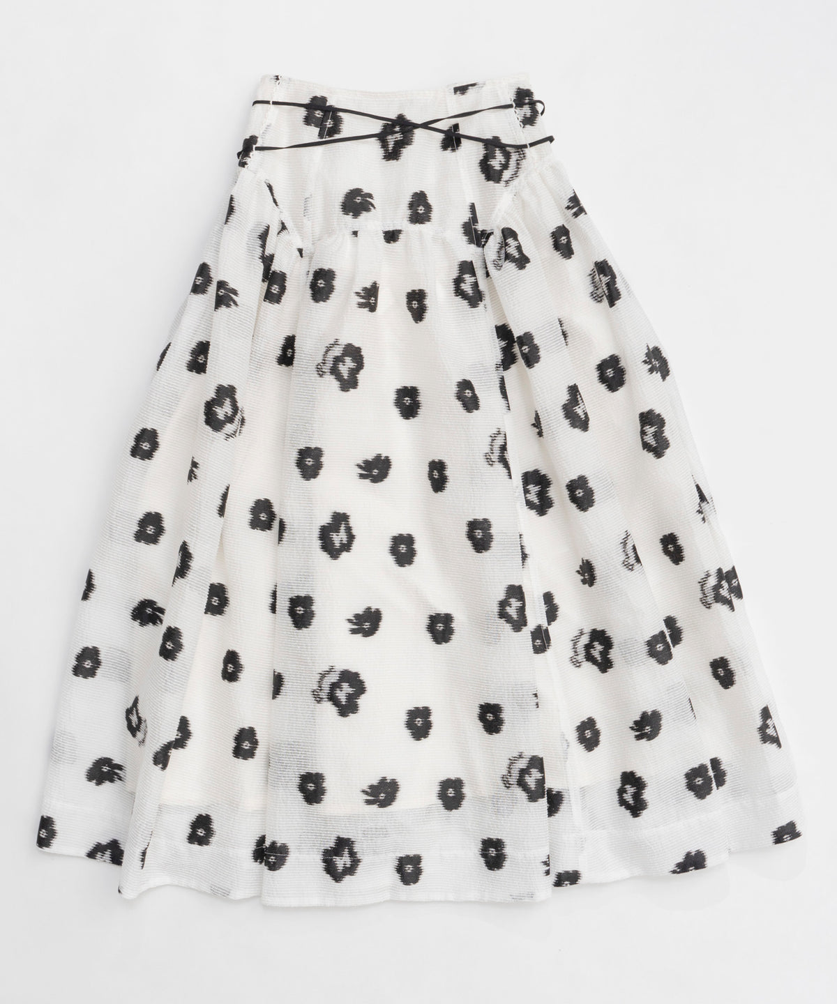 【25SPRING PRE-ORDER】Sheer Fabric Floral Pattern Narrow Belt Volume Silhouette Skirt