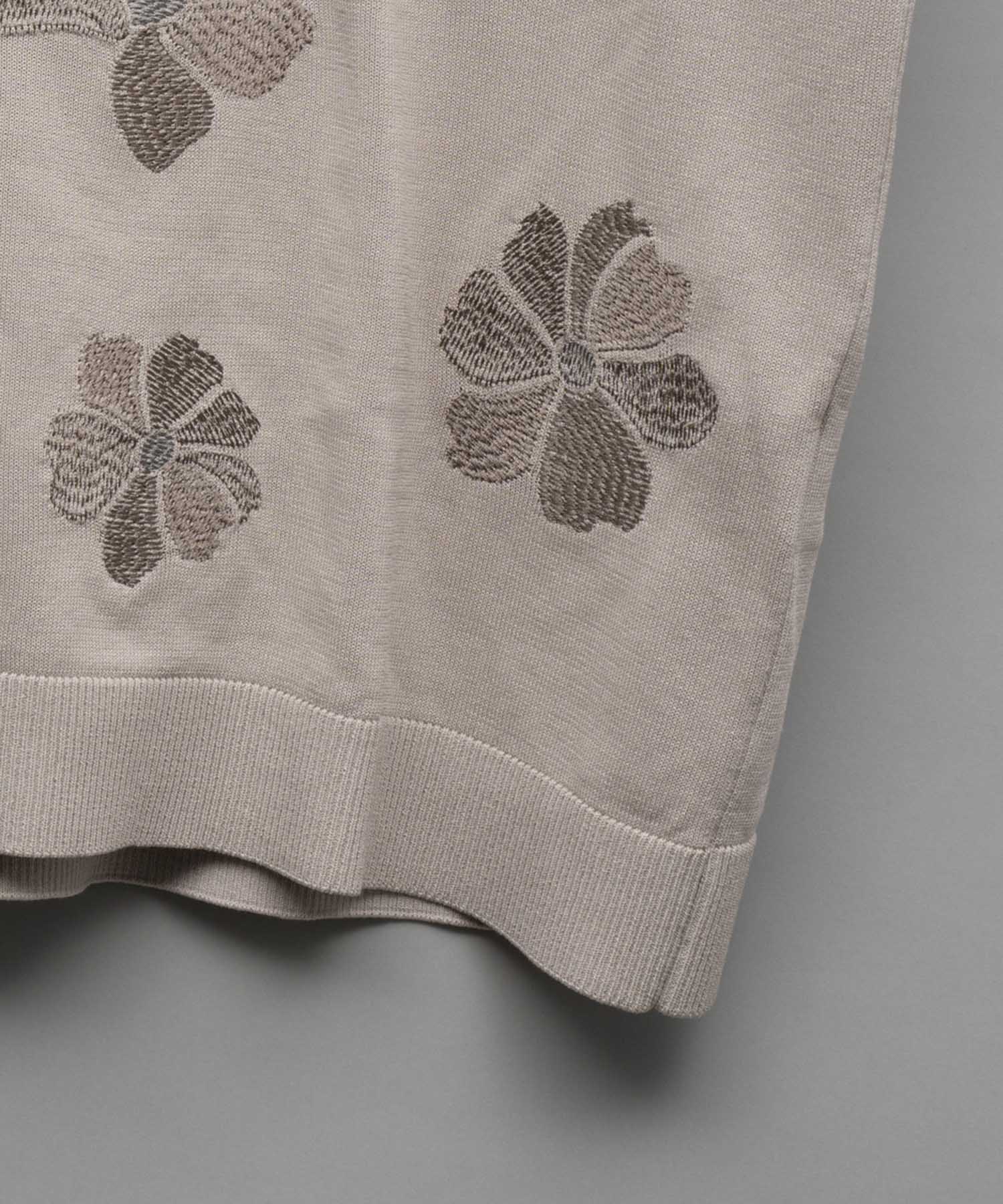 Flower Embroidery Prime-Over Short Sleeve Knit Shirt