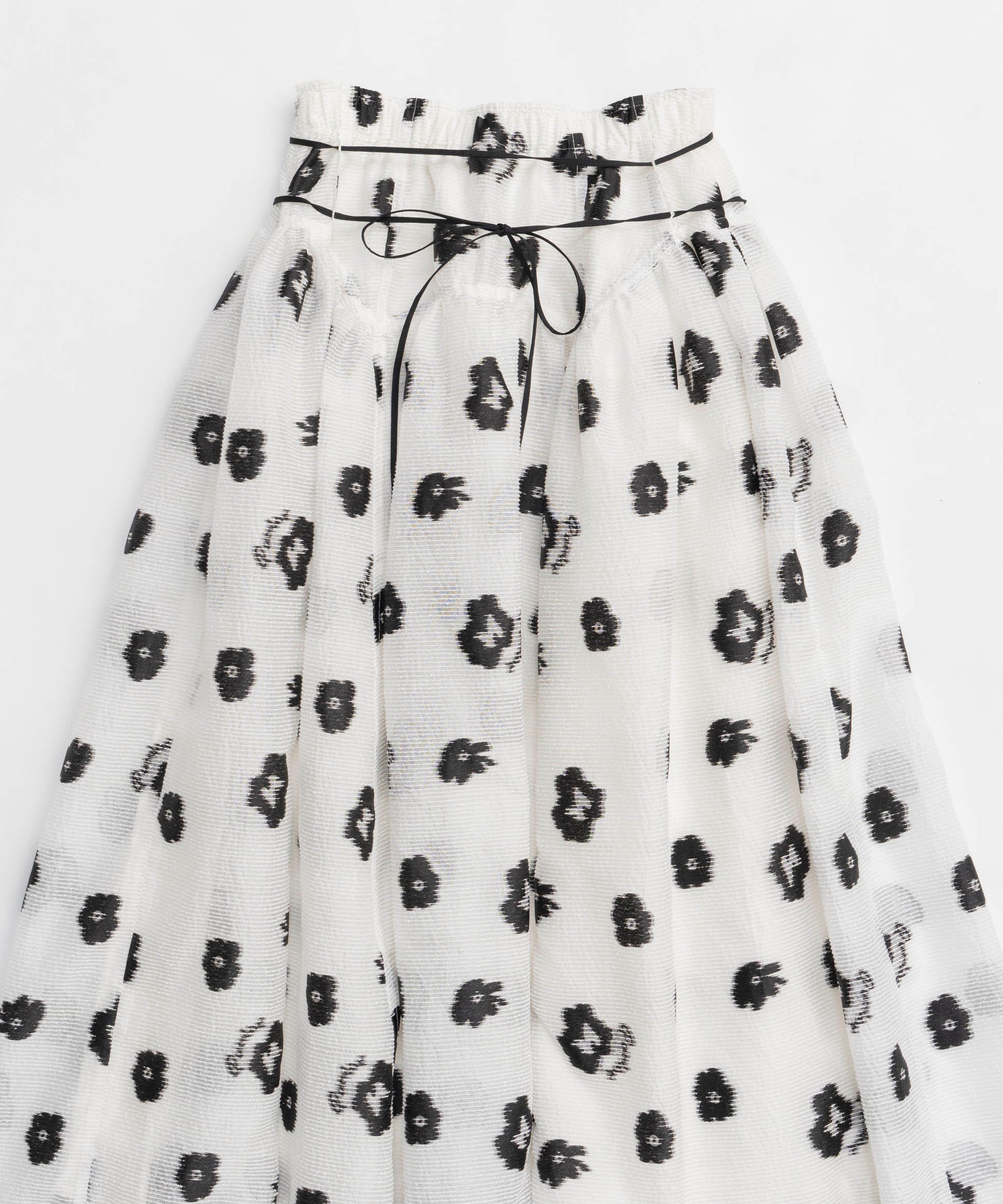 【25SPRING PRE-ORDER】Sheer Fabric Floral Pattern Narrow Belt Volume Silhouette Skirt