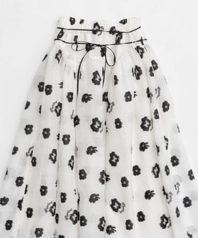 【25SPRING PRE-ORDER】Sheer Fabric Floral Pattern Narrow Belt Volume Silhouette Skirt