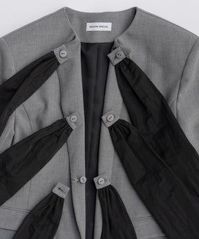 【26SPRING PRE-ORDER】No-Collar 2WAY Ribbon Jacket