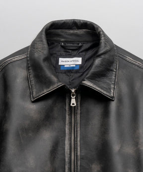 【24AW PRE-ORDER】Sheep Leather Prime-Over Single Rider Collared Jacket