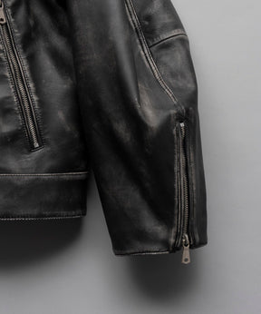 【24AW PRE-ORDER】Sheep Leather Prime-Over Single Rider Collared Jacket