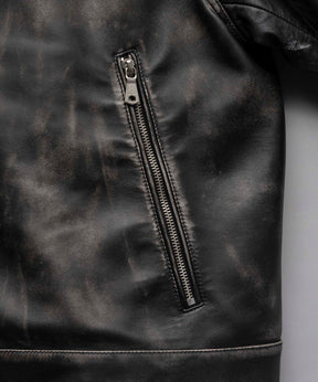 【24AW PRE-ORDER】Sheep Leather Prime-Over Single Rider Collared Jacket