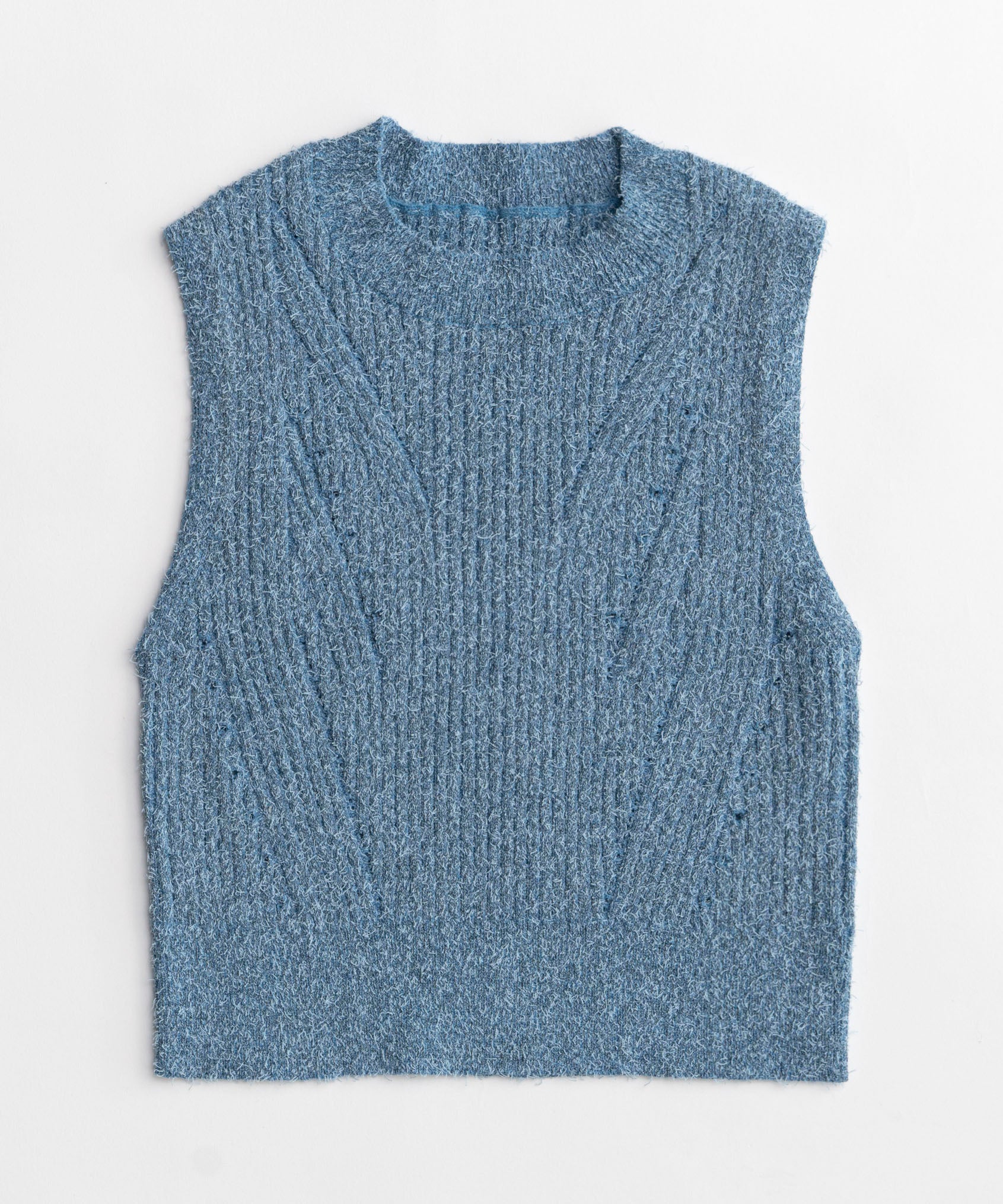 Curl Yarn Short Length Sleeveless Knit Tops