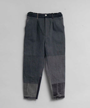 Patchwork Vintage Denim One-Tuck Tapered Pants