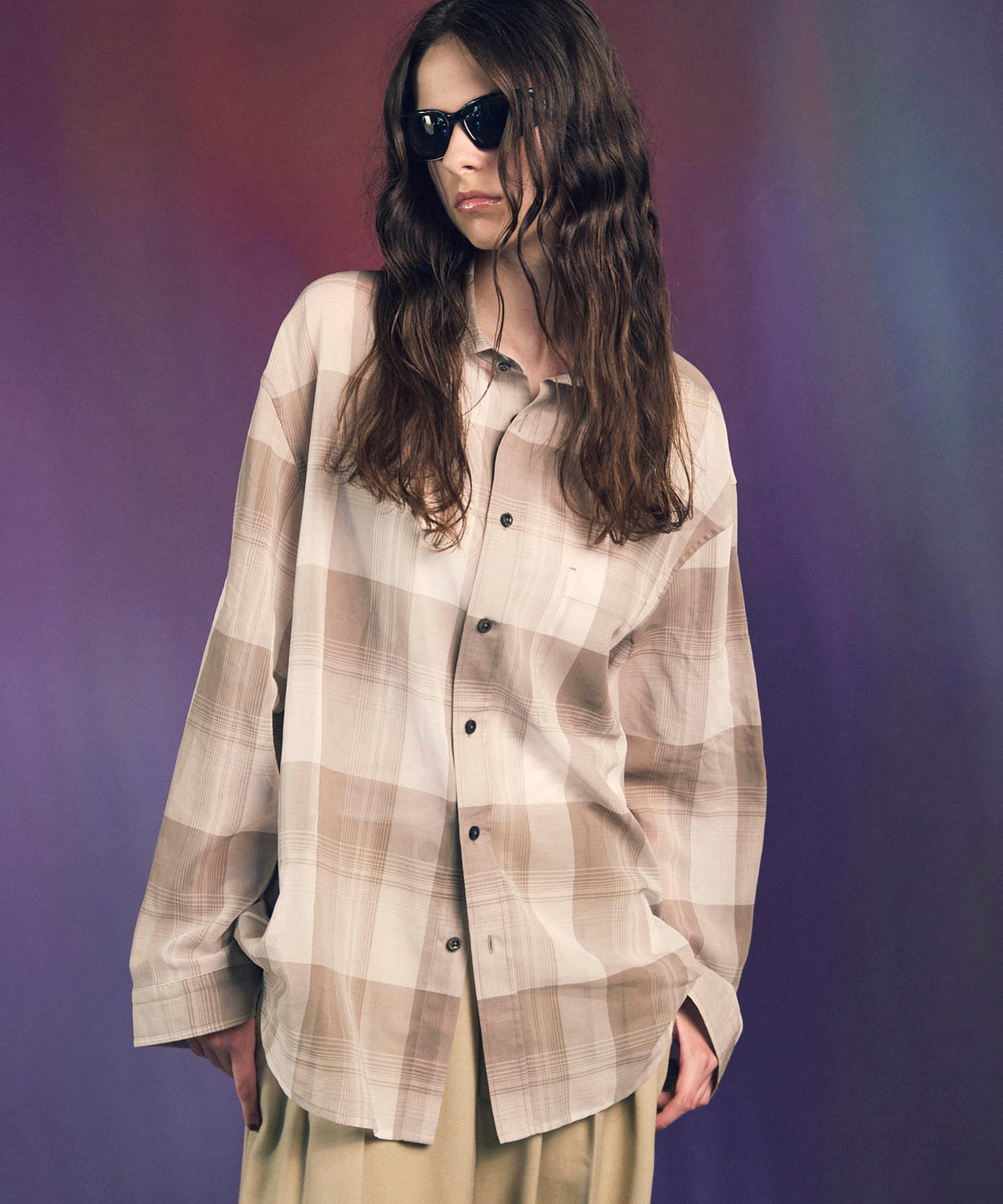 Prime-Over Cotton Organdy Check Regular Collar Shirt