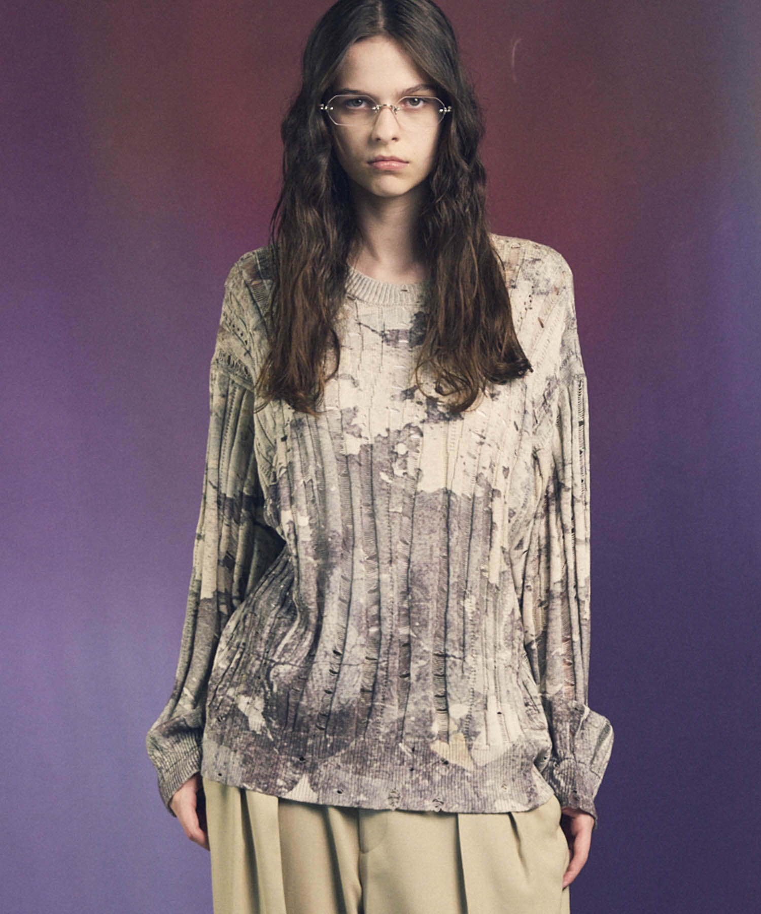 Wall Art Print Damage Knit Pullover