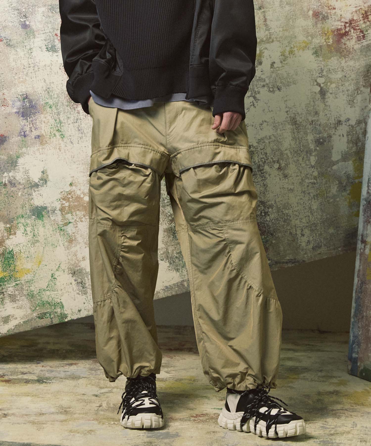 Gather Curved Switching Wide Pants