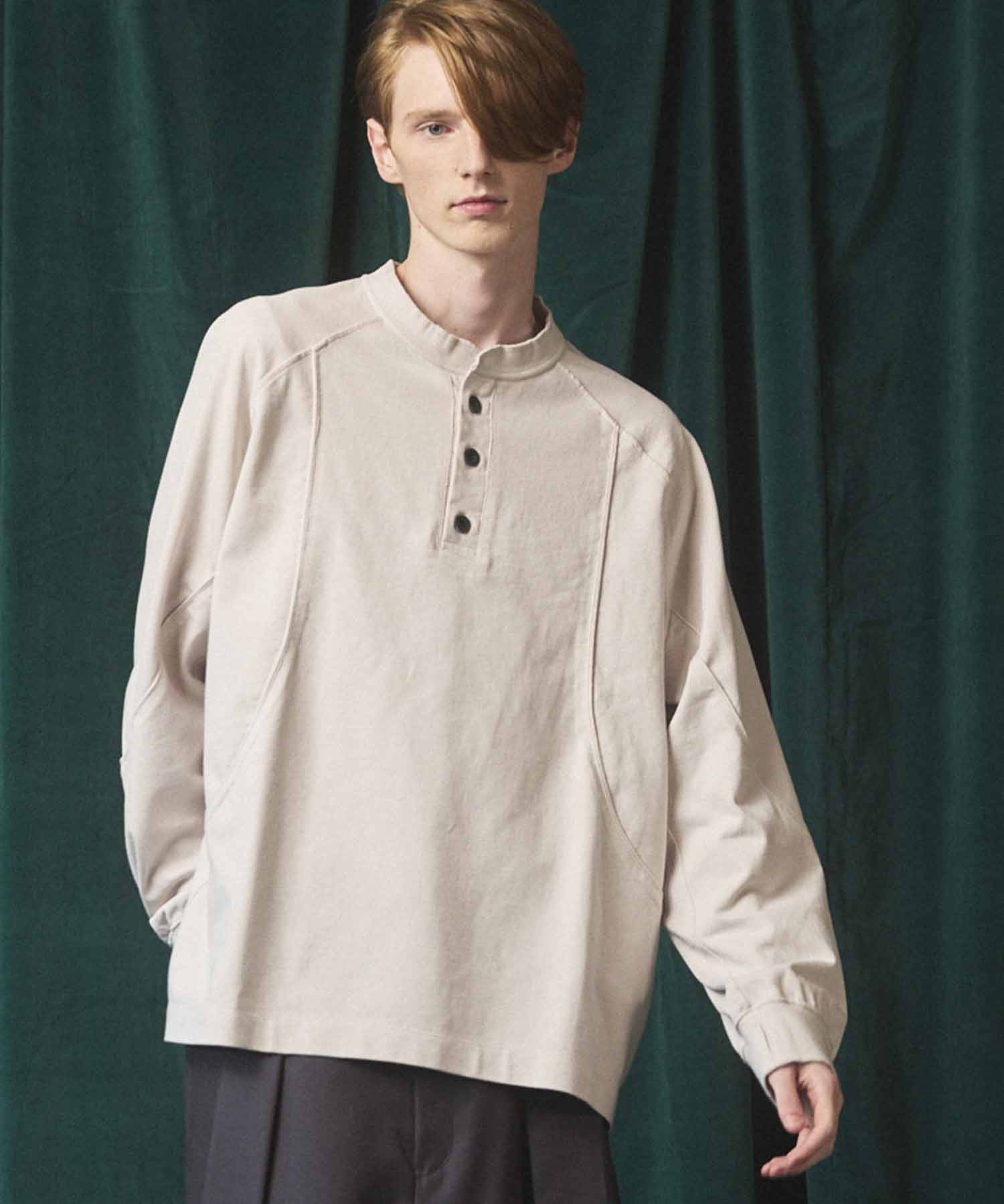 Curve switching Prime-Over Henry Neck Long Sleeve T-Shirt