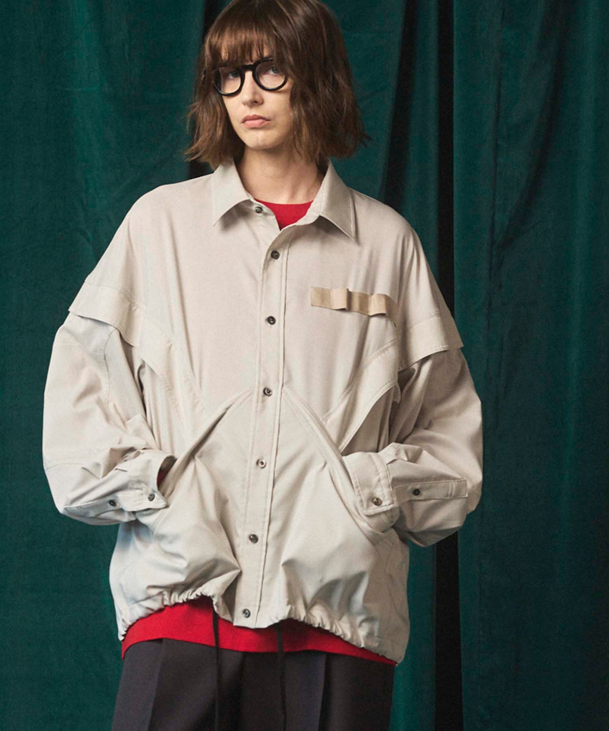 Prime-Over Curved Curve switching Regular Collar Shirt Blouson