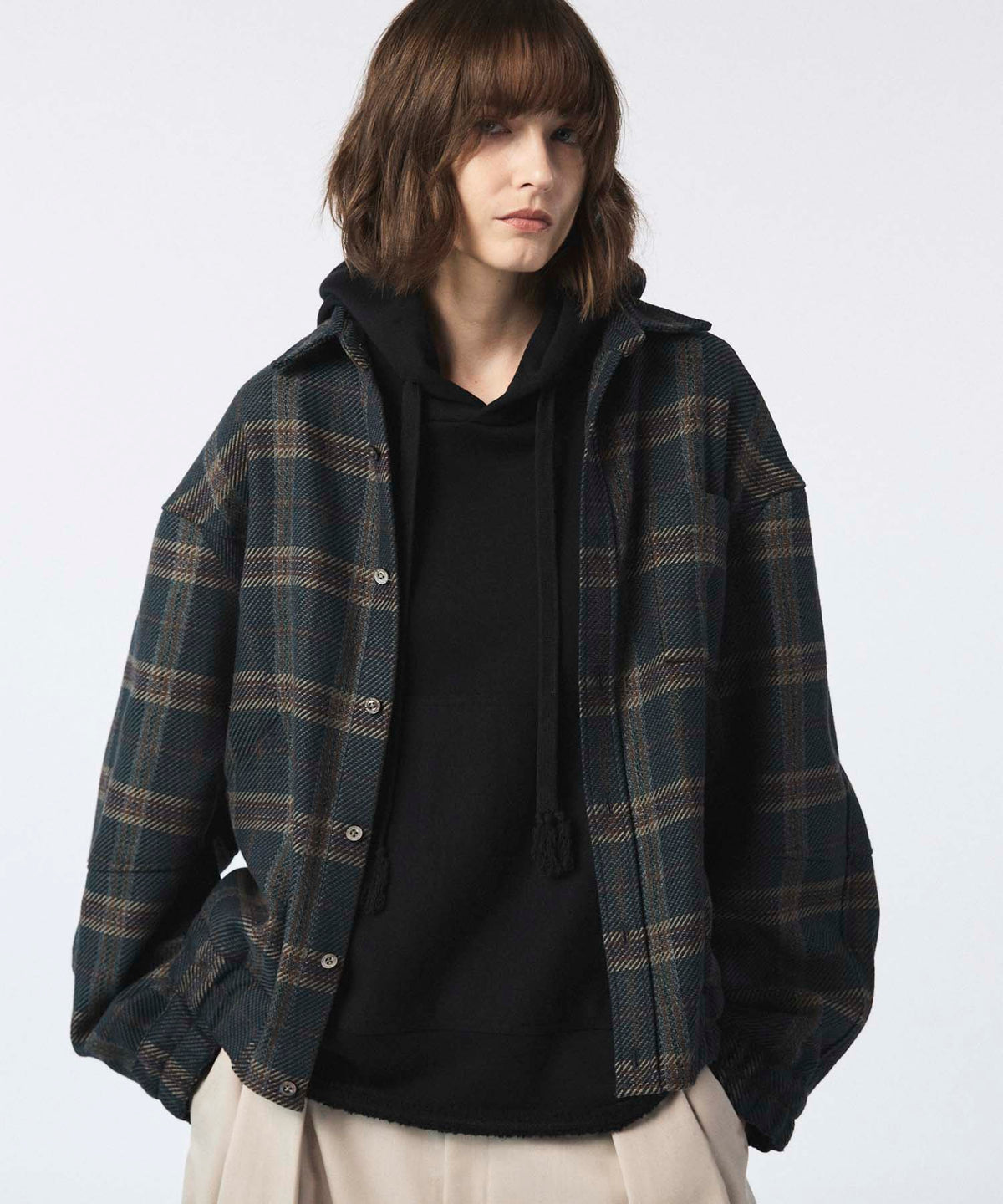 【Italian Dead Stock Fabric】Prime-Over Curved Shirts Blouson