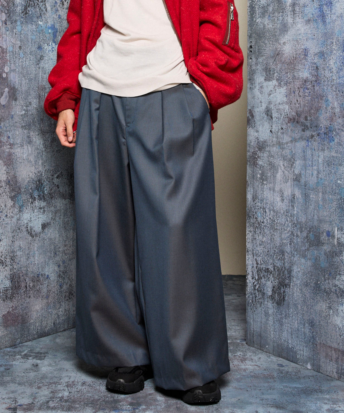 4 Colors CHAMBRAY WASHABLE WOOL BAGGY WIDE PANTS