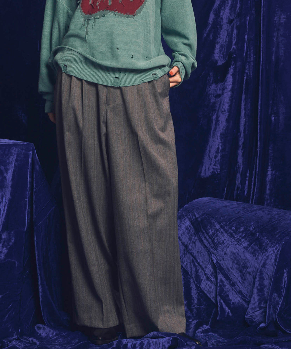 【Italian Dead Stock Fabric】Three-tuck Wide Pants