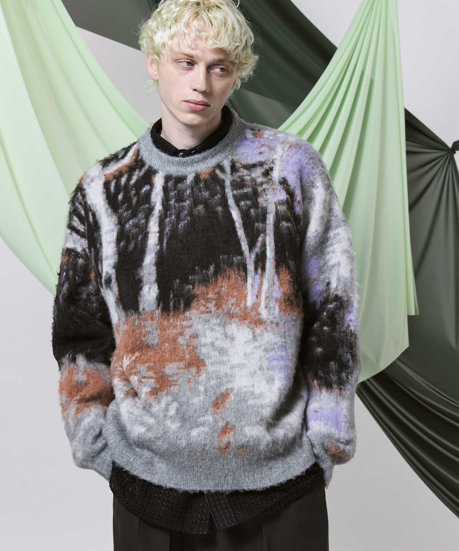 [24AW Pre-Order] Prime-Over Landscape Painting Crew Neck Knit Pullover