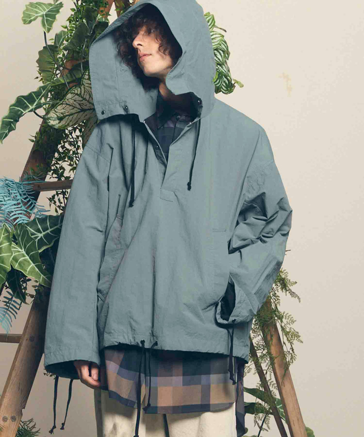 Washed NYLON Prime-Over Anorak Hoodie