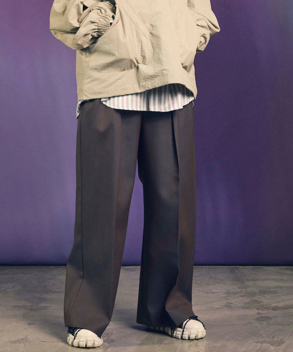 4 Colors Chambray Washable Wool Prime-Wide Two Tuck Wide Pants