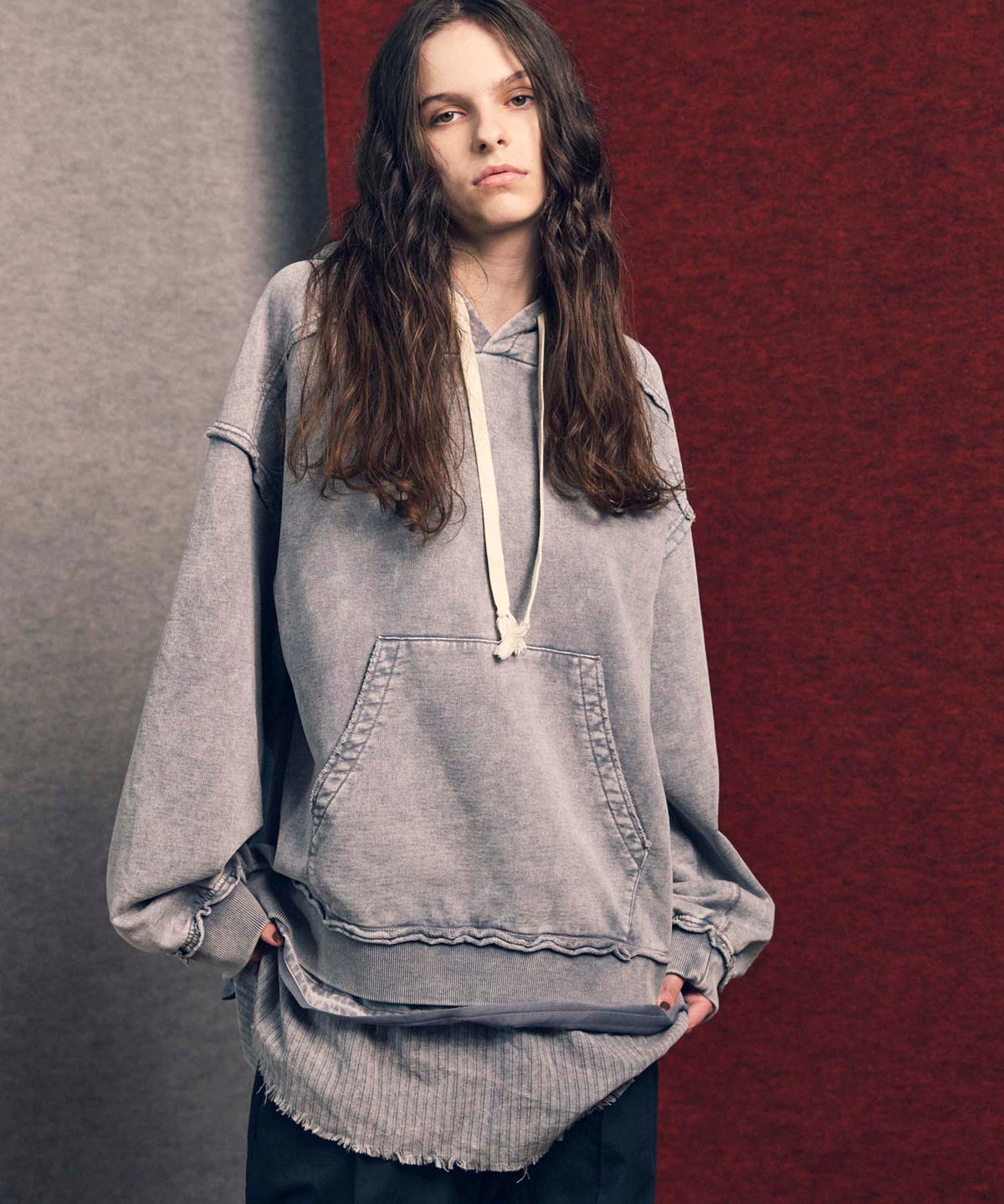 Distressed Layered Prime-Over Hoodie