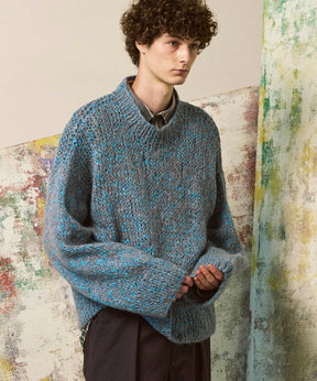 Tape Yarn Mix Hand Knitting Prime-Over Crew Neck Knit Pullover