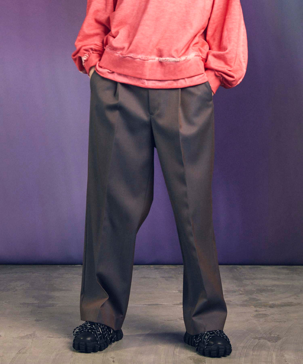 4 Colors Chambray Washable Wool Prime-Wide One Tuck Wide Pants