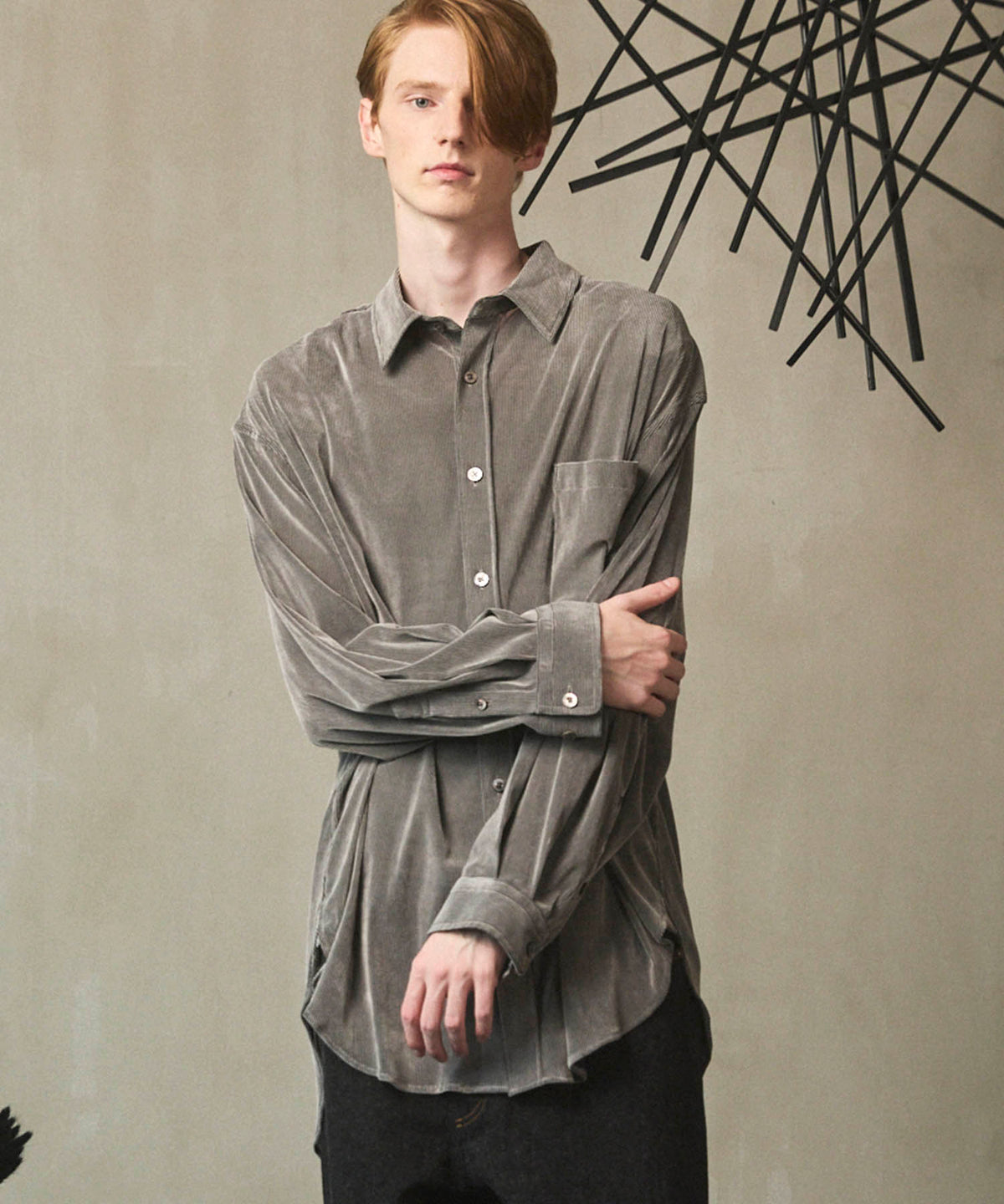 Prime-Over Flocky Print Regular Collar Shirt Coat