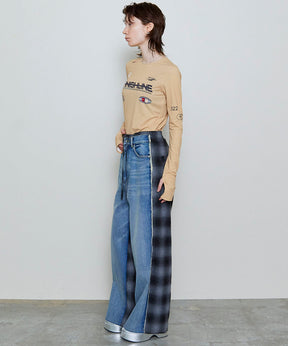 【PRE-ORDER】Plaid Pattern Bicolor Denim Pants