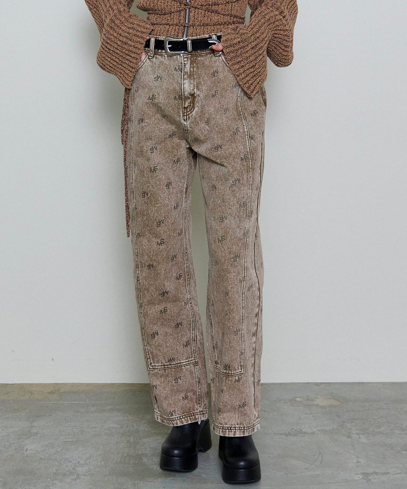 Monogram Print Denim Pants