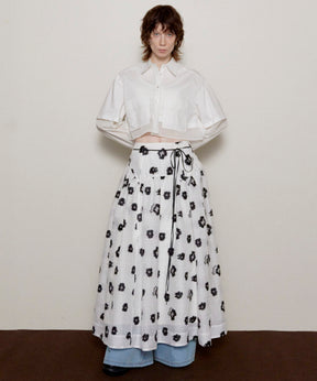 【25SPRING PRE-ORDER】Sheer Fabric Floral Pattern Narrow Belt Volume Silhouette Skirt