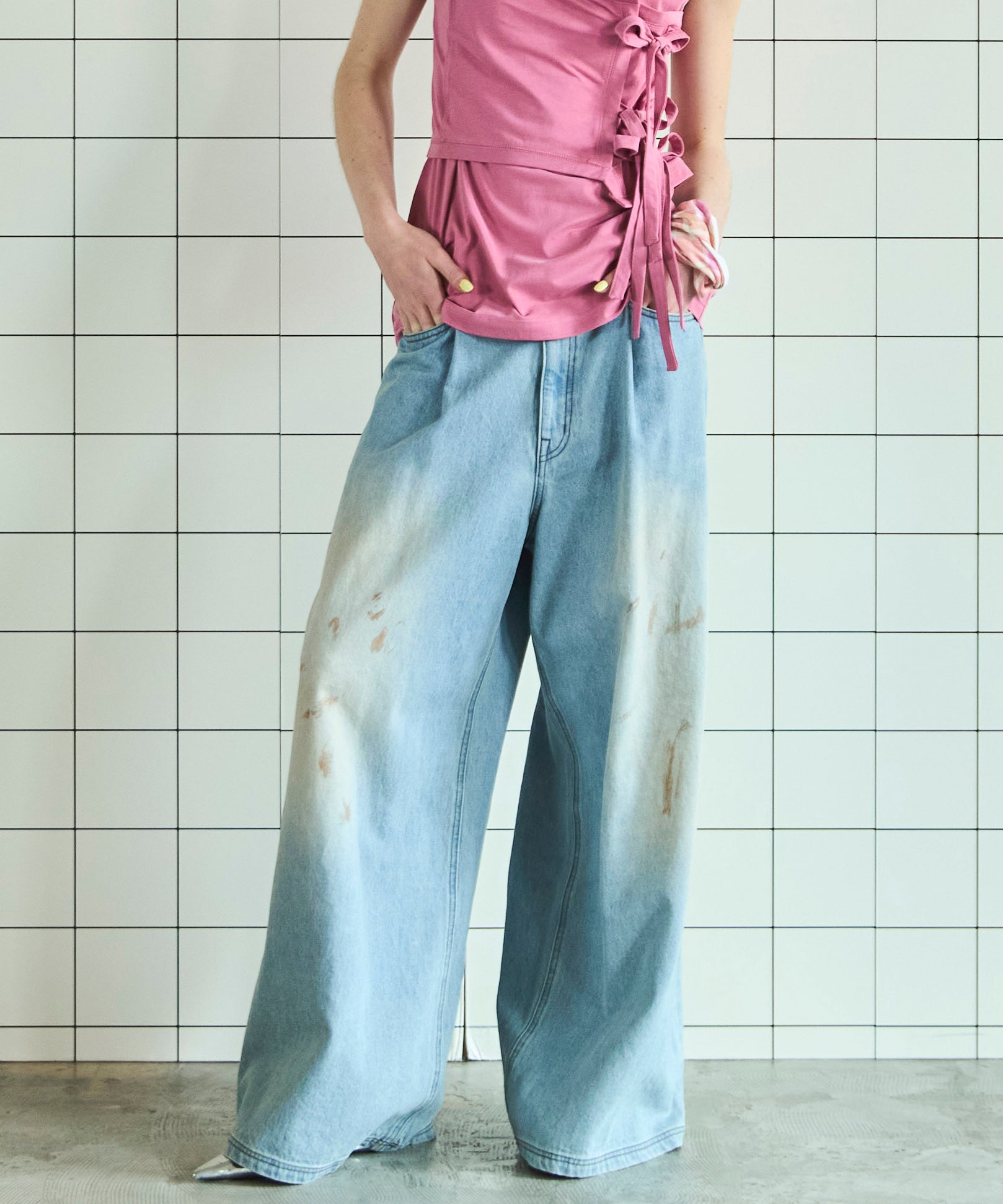 Waist Tuck Wide Denim Pants