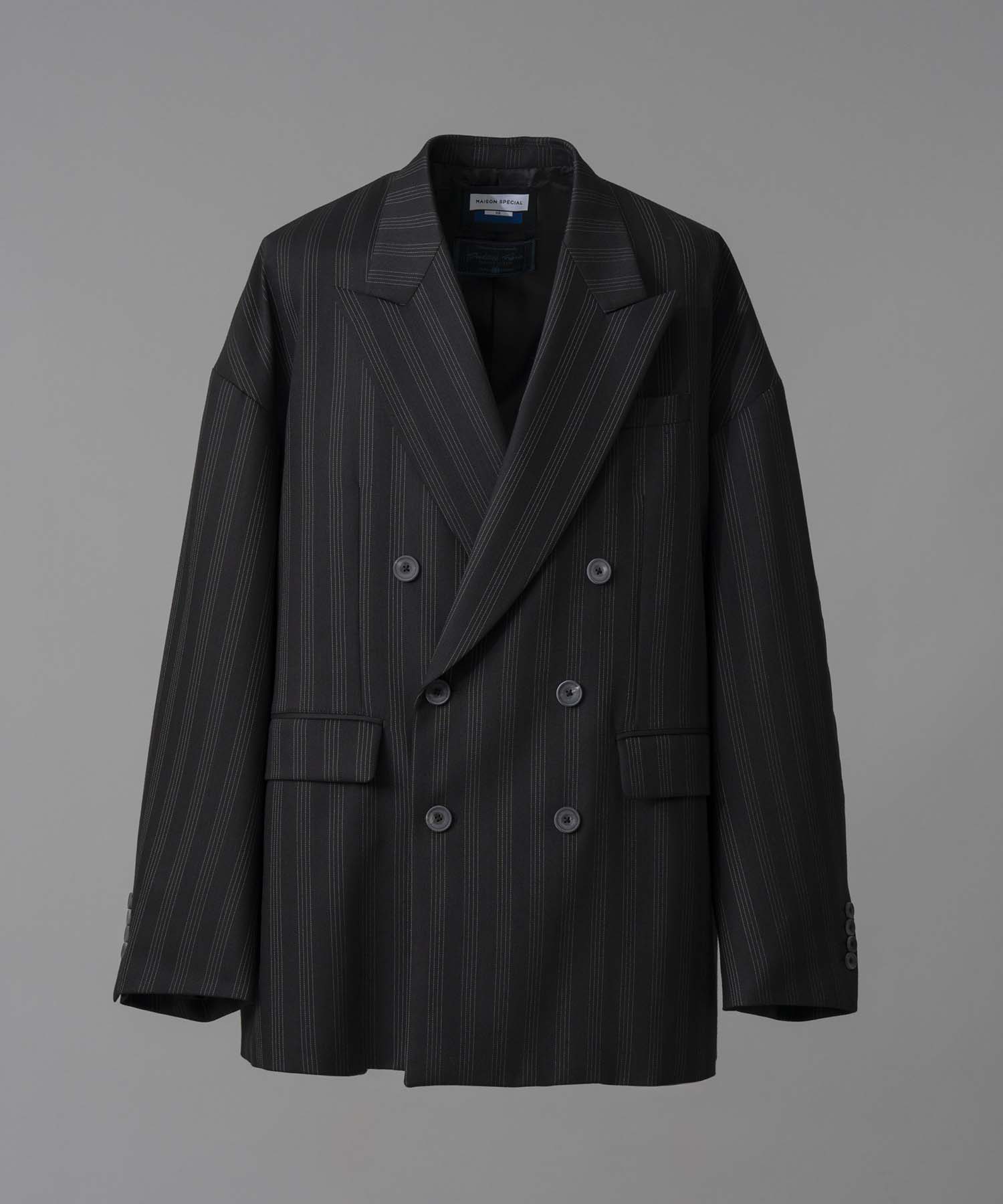 [Italian Dead Stock Fabric] Peaked Lapel Prime-Over Double Breasted Jacket