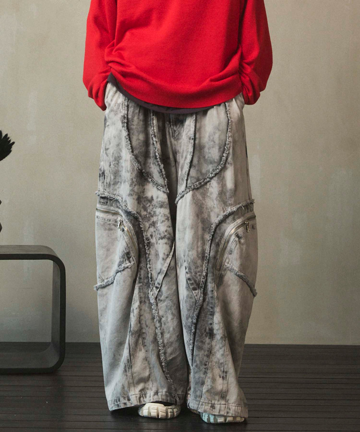 Denim Switching Wide Cargo Alien Pants