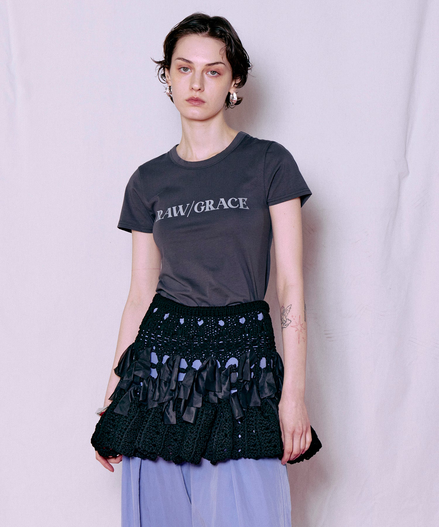 AMERI PEPLM FLARE BUSTIER KNIT ブラック Ameri（アメリ）の「PEPLUM FLARE BUSTIER KNIT（ニット/セーター