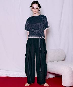 2WAY Lace Trim Pile T-Shirt