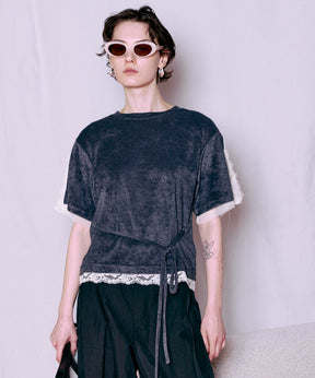2WAY Lace Trim Pile T-Shirt