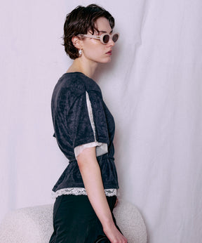 2WAY Lace Trim Pile T-Shirt