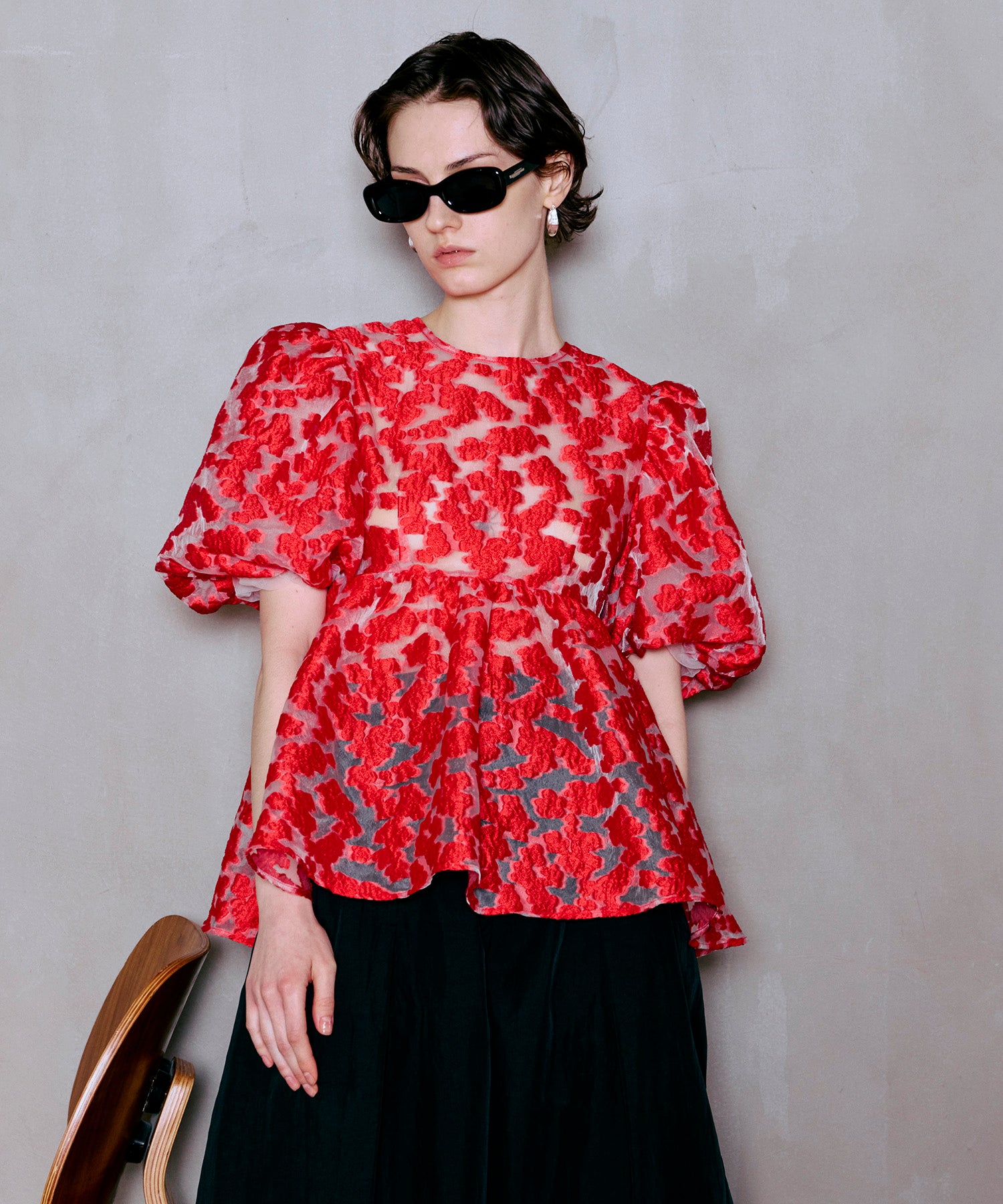 [2026Summer PRE-ORDER] Sheer Flower Jacquard Blouse