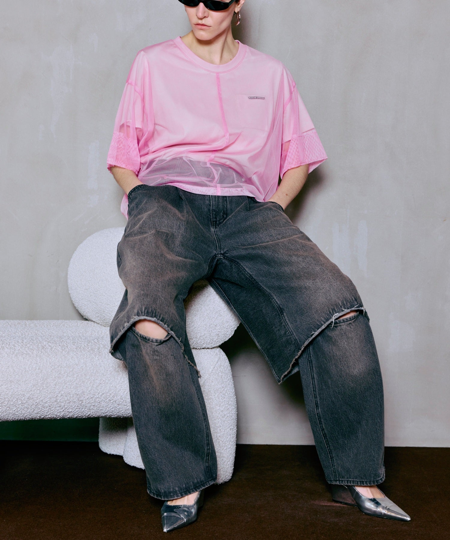 Layered Denim Pants