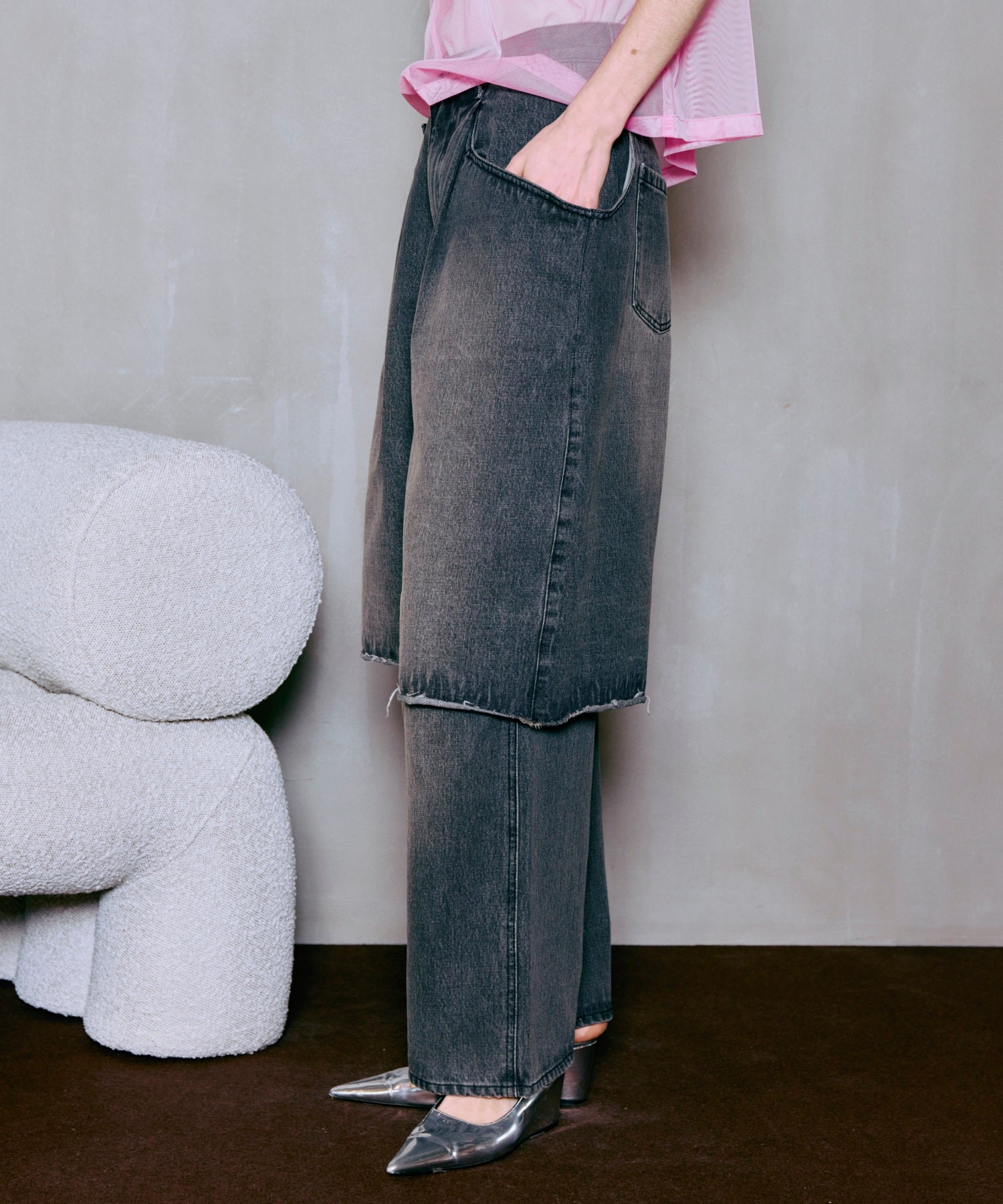 Layered Denim Pants