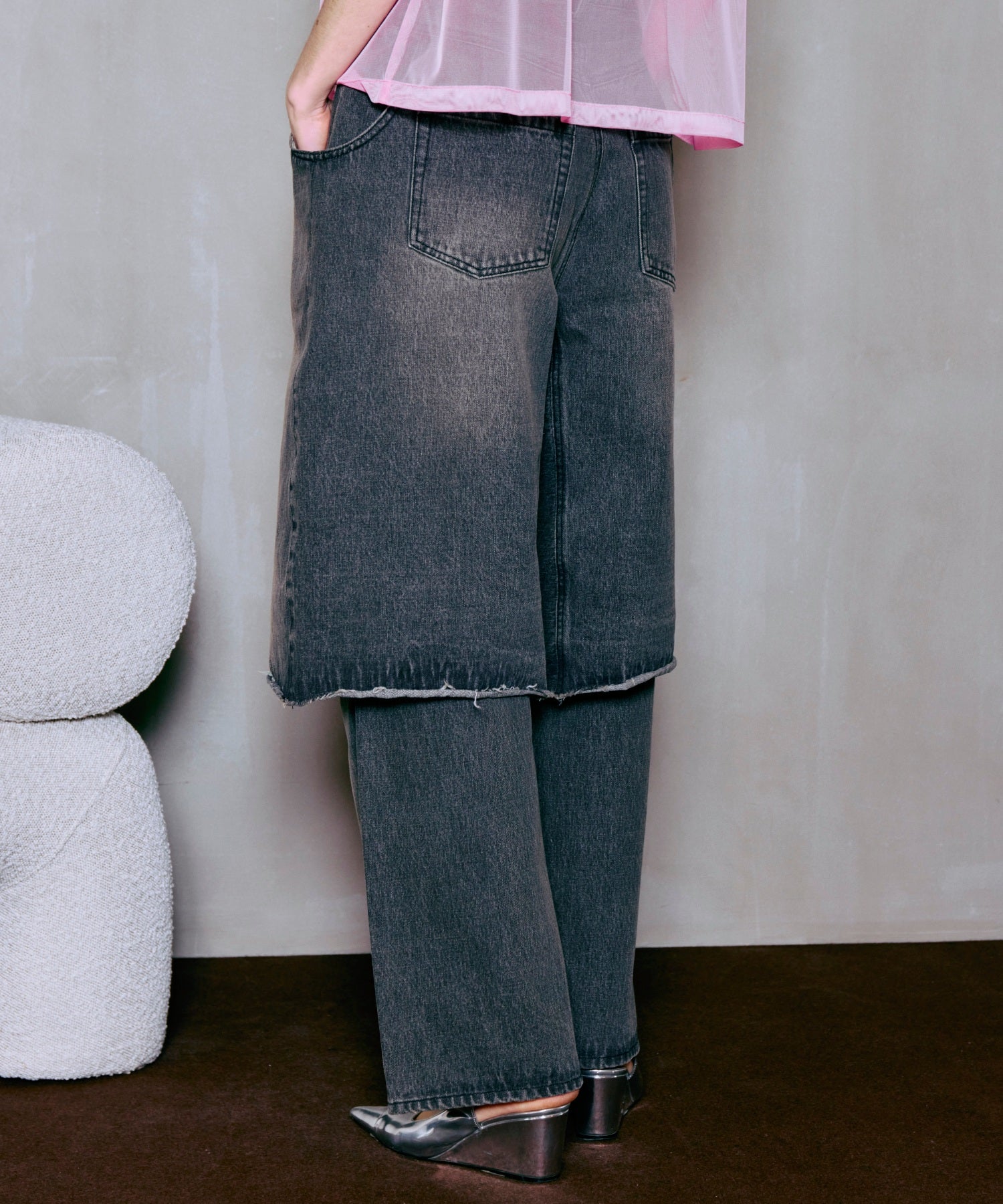Layered Denim Pants