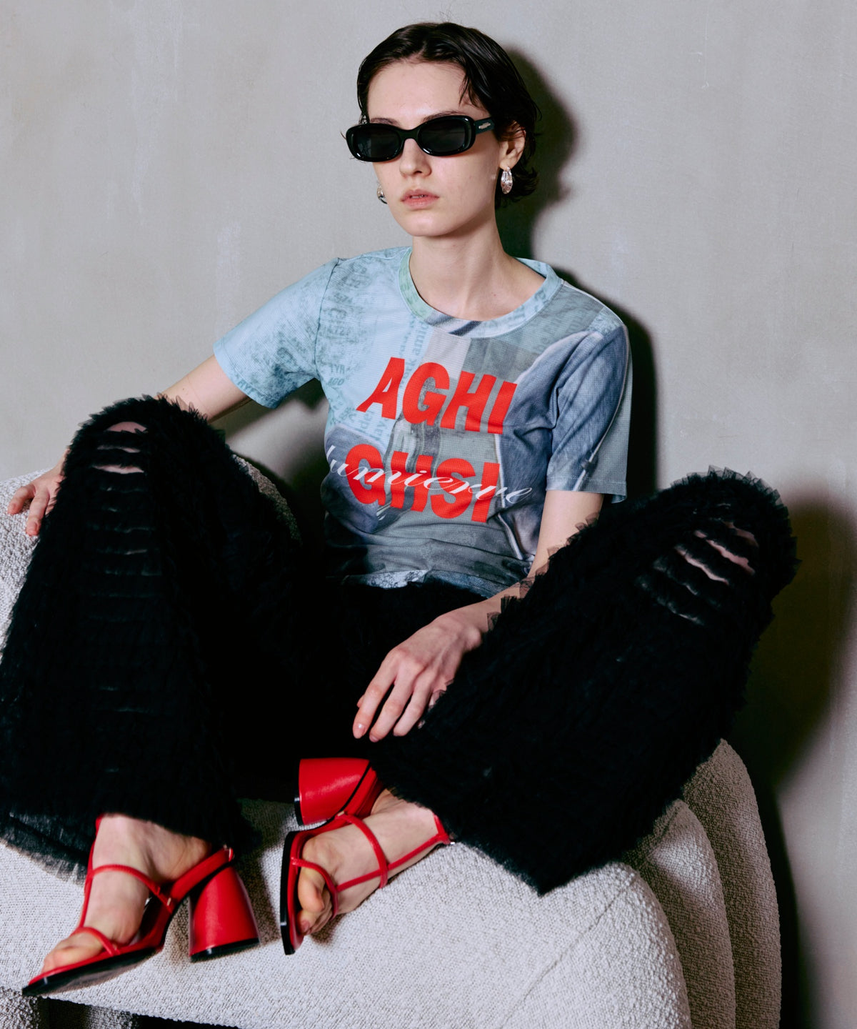 【SALE】Mesh Print Compact T-Shirt