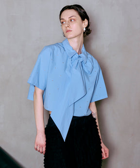 [2026Summer PRE-ORDER]Studded Half-Sleeve Bow Tie Shirt