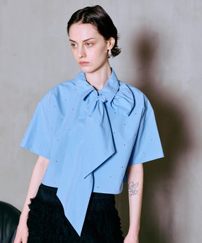 [2026Summer PRE-ORDER]Studded Half-Sleeve Bow Tie Shirt