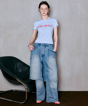 Layered Denim Pants