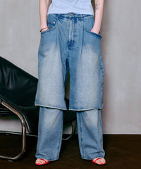 Layered Denim Pants