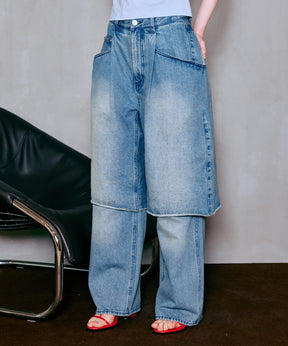 Layered Denim Pants
