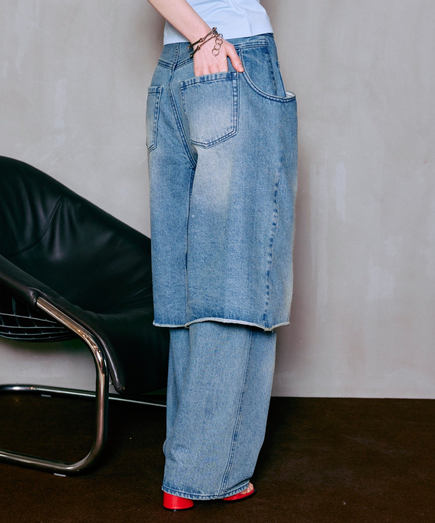 Layered Denim Pants
