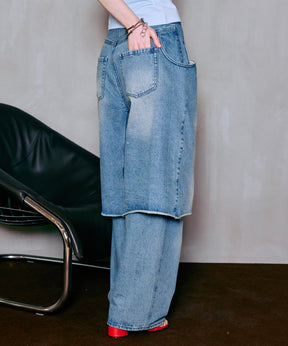 Layered Denim Pants