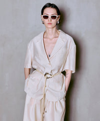 Half-Sleeve Sheer Suiting Jacket